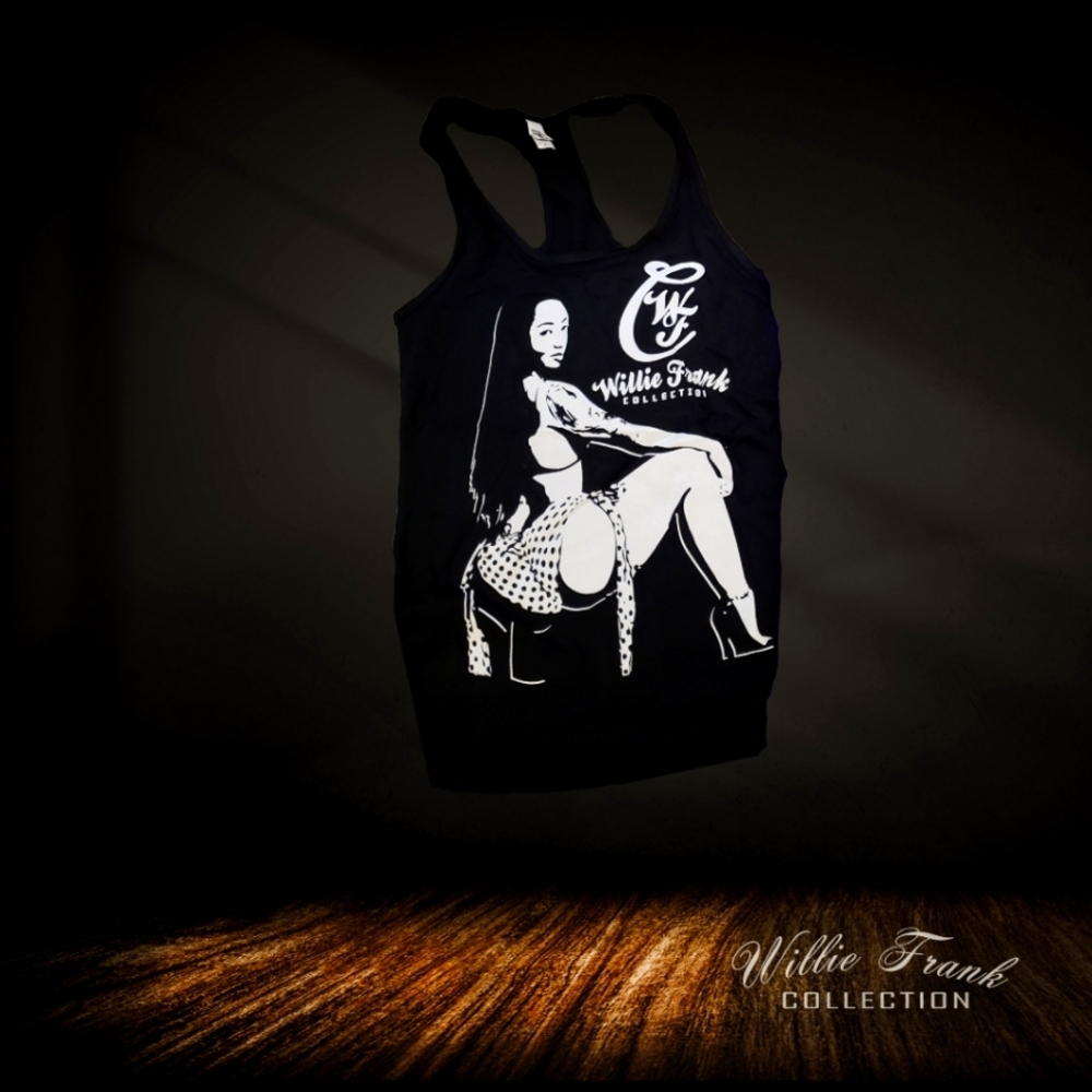Willie Frank Collection Black Graphic Tank Tops And Short Sleeve Tees For Ladies
